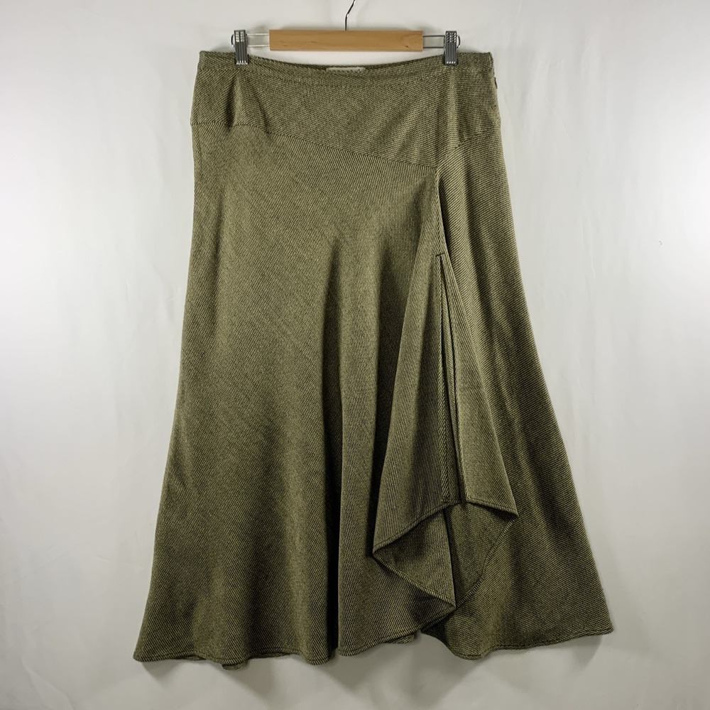 Boho Chic Bias Cut Asymmetrical Draped Panel Maxi Skirt Size L Tweed Look Soft